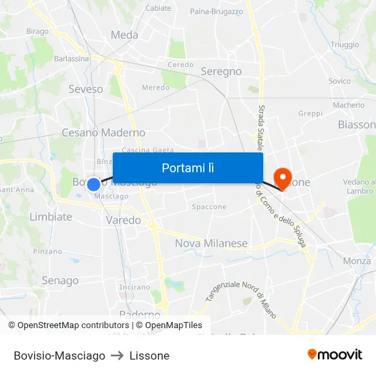 Bovisio-Masciago to Lissone map