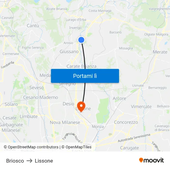 Briosco to Lissone map