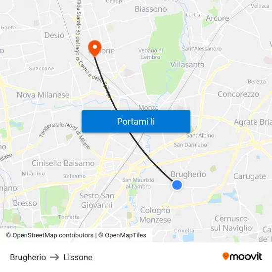 Brugherio to Lissone map