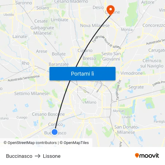 Buccinasco to Lissone map