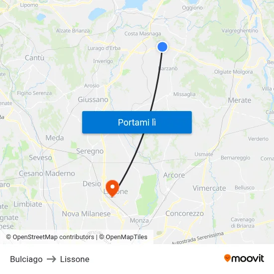 Bulciago to Lissone map