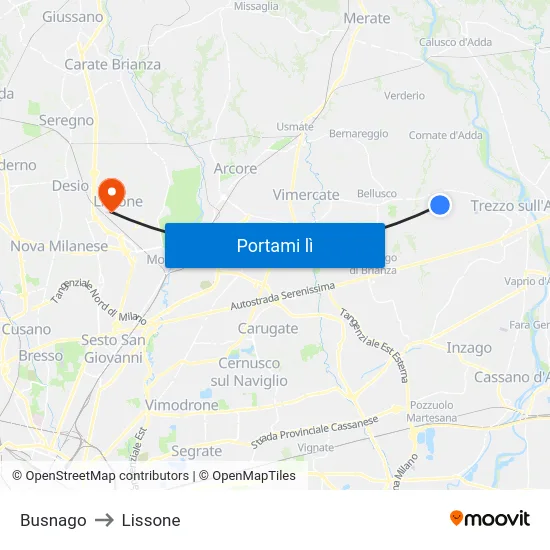 Busnago to Lissone map
