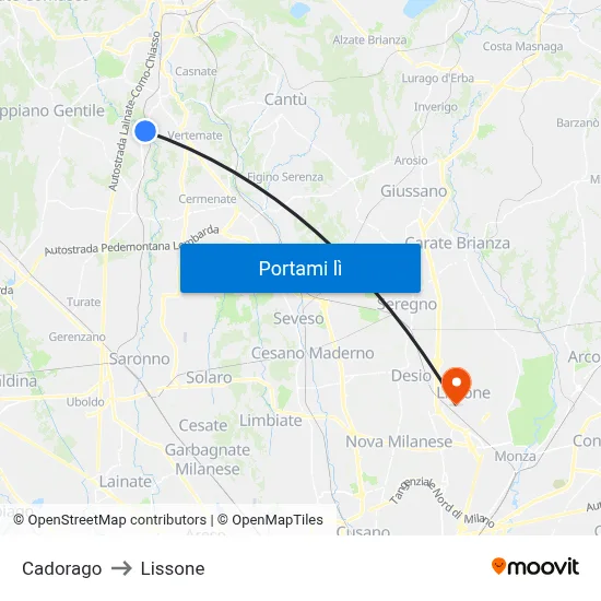 Cadorago to Lissone map