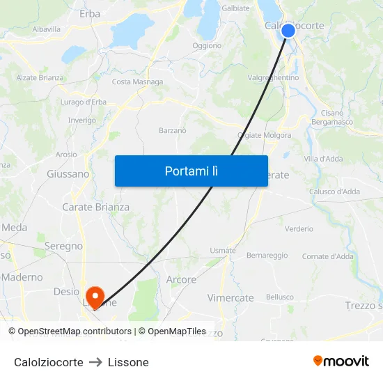 Calolziocorte to Lissone map