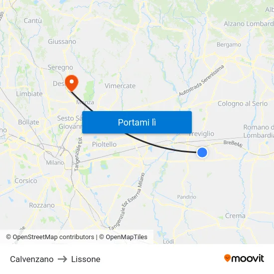 Calvenzano to Lissone map