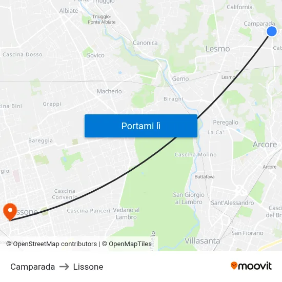 Camparada to Lissone map