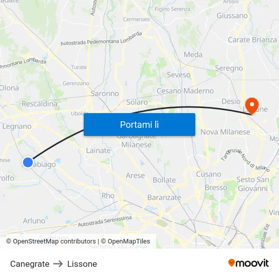 Canegrate to Lissone map