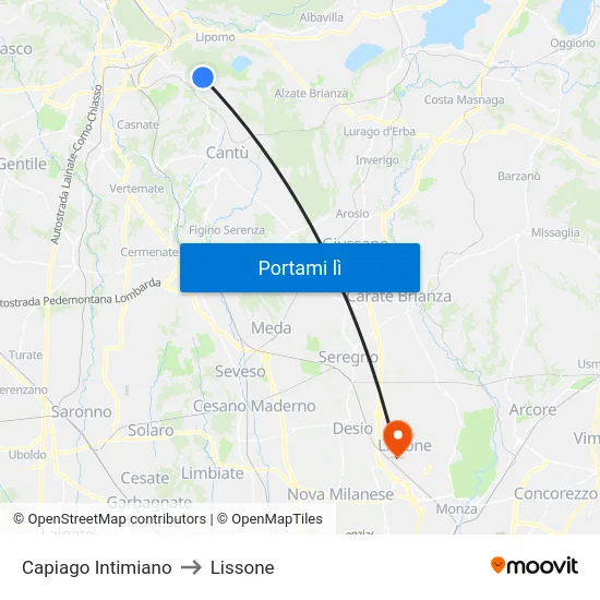 Capiago Intimiano to Lissone map