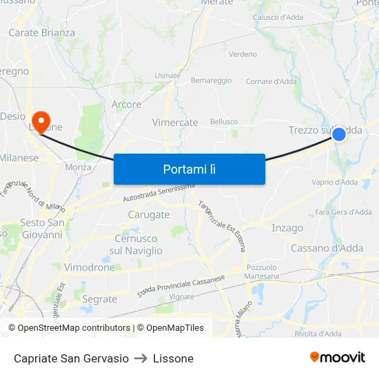 Capriate San Gervasio to Lissone map