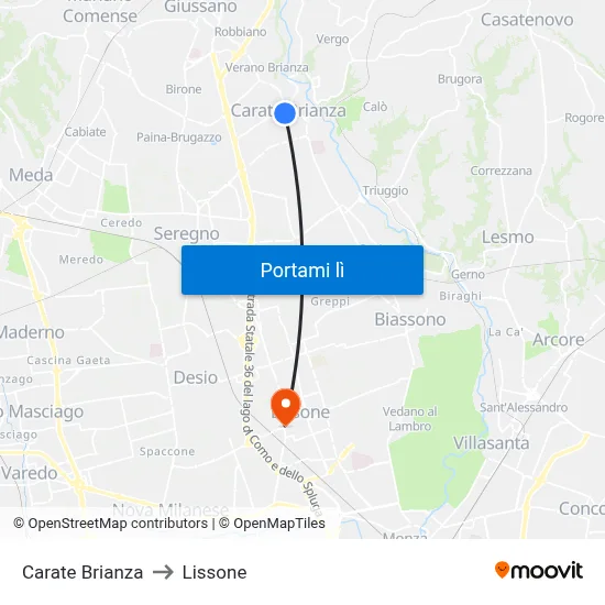 Carate Brianza to Lissone map
