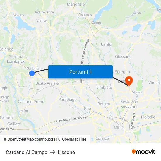 Cardano Al Campo to Lissone map