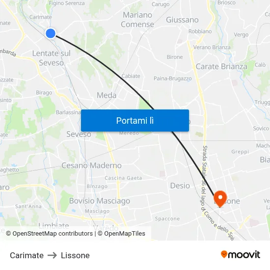 Carimate to Lissone map