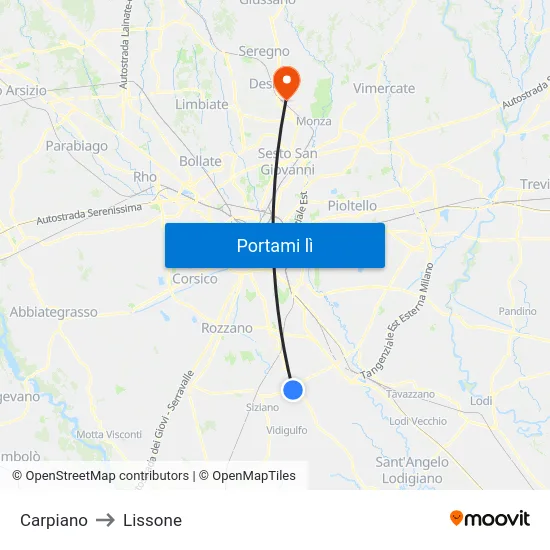 Carpiano to Lissone map