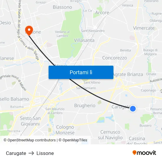 Carugate to Lissone map
