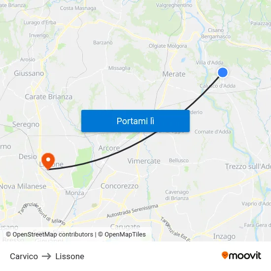 Carvico to Lissone map