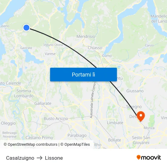 Casalzuigno to Lissone map
