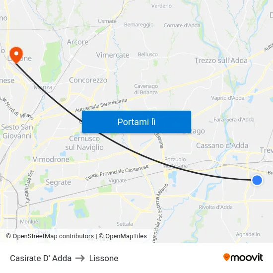 Casirate D' Adda to Lissone map