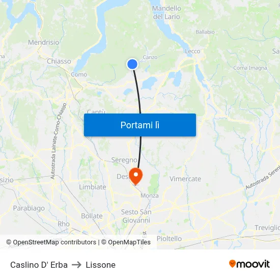 Caslino D' Erba to Lissone map