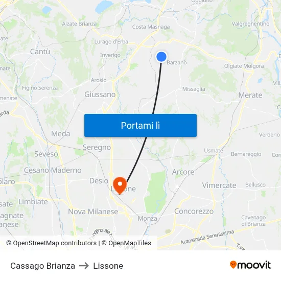 Cassago Brianza to Lissone map