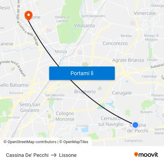 Cassina De' Pecchi to Lissone map