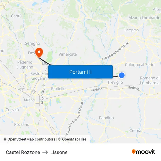 Castel Rozzone to Lissone map