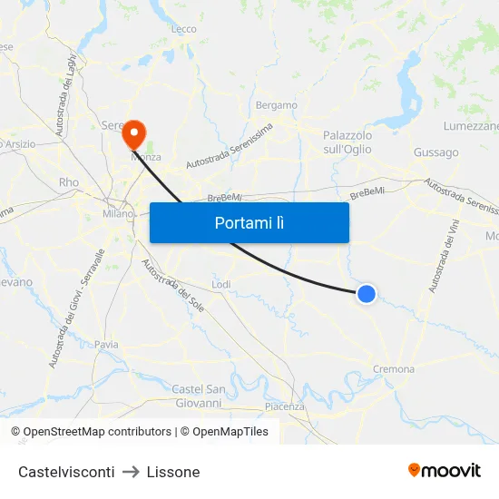 Castelvisconti to Lissone map