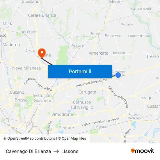 Cavenago Di Brianza to Lissone map