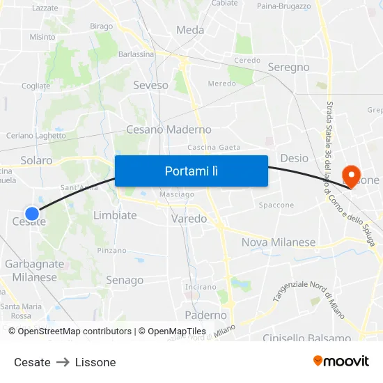 Cesate to Lissone map