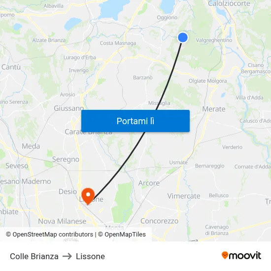 Colle Brianza to Lissone map