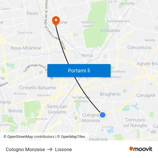 Cologno Monzese to Lissone map