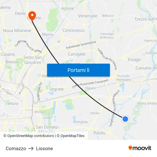 Comazzo to Lissone map