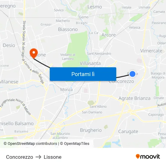 Concorezzo to Lissone map