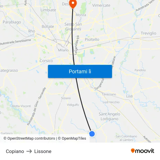 Copiano to Lissone map