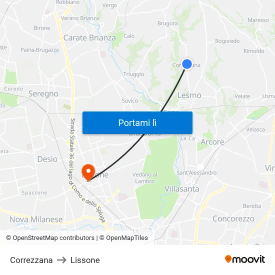 Correzzana to Lissone map