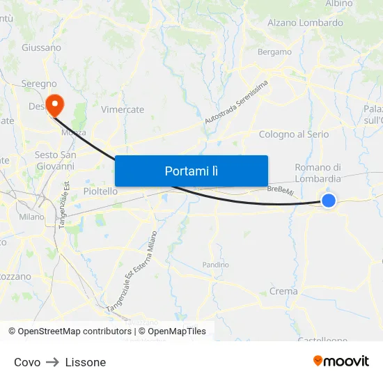 Covo to Lissone map