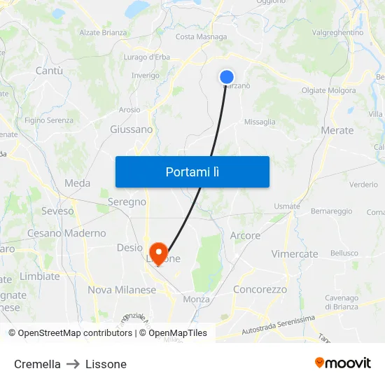 Cremella to Lissone map