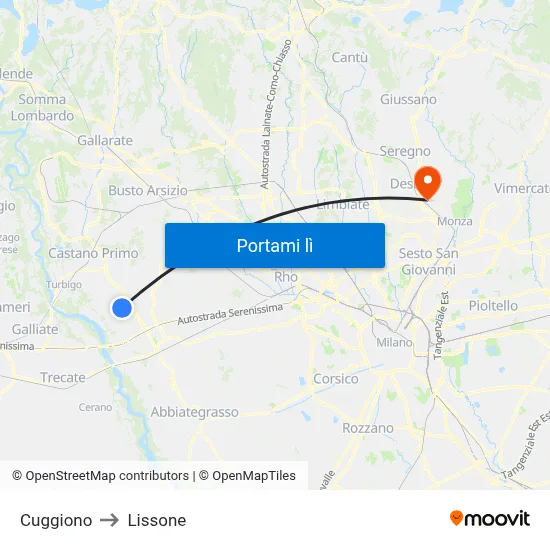 Cuggiono to Lissone map