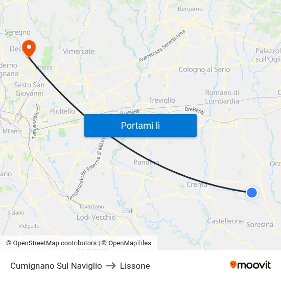 Cumignano Sul Naviglio to Lissone map