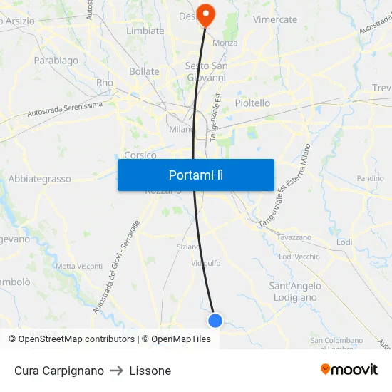 Cura Carpignano to Lissone map