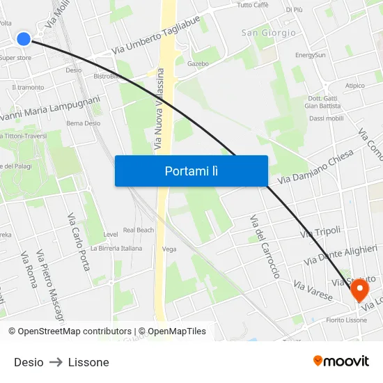 Desio to Lissone map