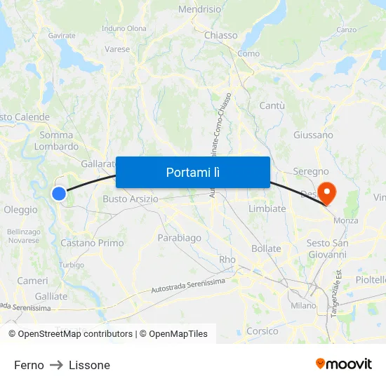 Ferno to Lissone map