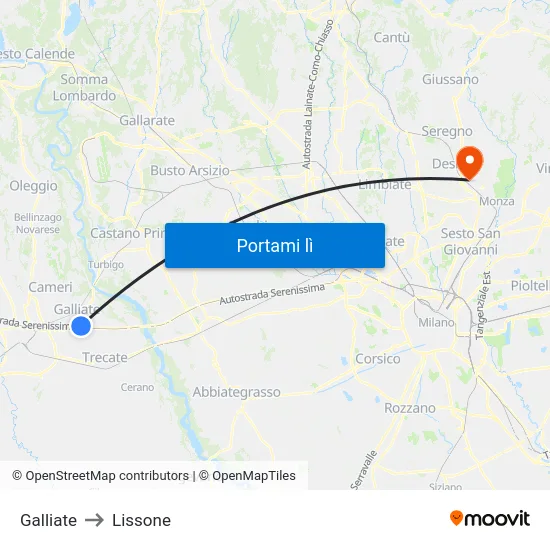 Galliate to Lissone map