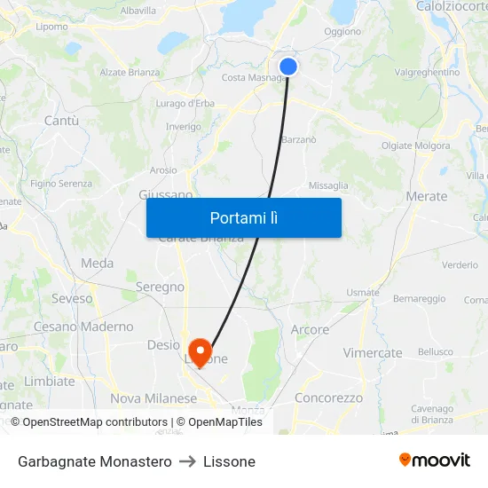 Garbagnate Monastero to Lissone map