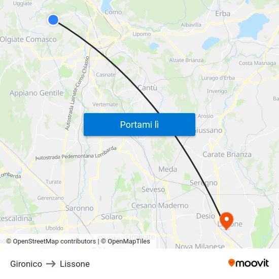 Gironico to Lissone map