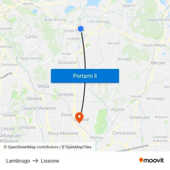 Lambrugo to Lissone map