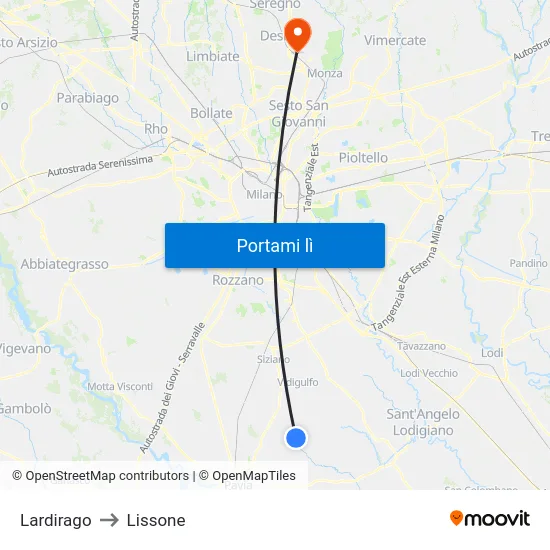 Lardirago to Lissone map