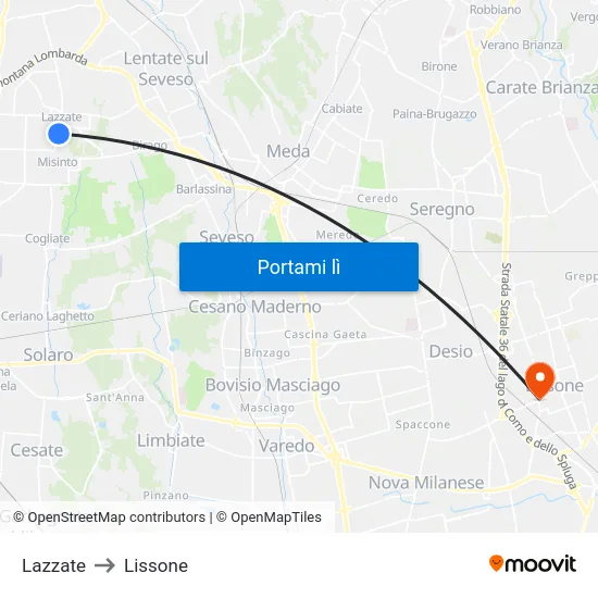 Lazzate to Lissone map