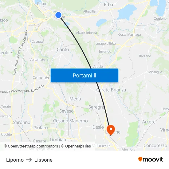 Lipomo to Lissone map