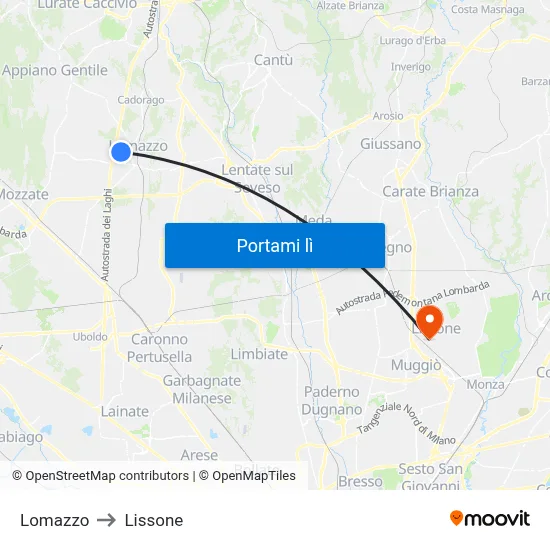 Lomazzo to Lissone map