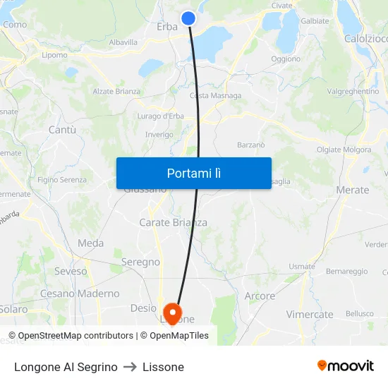 Longone Al Segrino to Lissone map